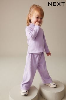 Lilac Ribbed Top and Wide Leg Trousers Set (3mths-7yrs) (124702) | €9 - €12