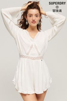 SUPERDRY Cream Flare Sleeve Cut Out Playsuit (124790) | SGD 101