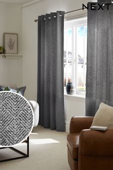 Charcoal Grey Wool Look Eyelet Lined Curtains