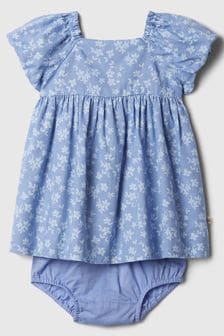 Gap Blue Linen Blend Baby Floral Puff Sleeve Top and Shorts Set (Newborn-24mths) (124859) | €34