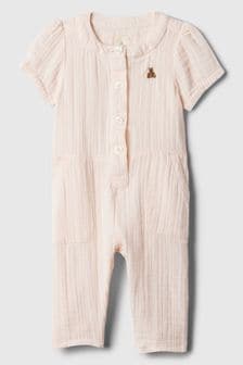 Roz - Pijama întreagă cu model urs Gap Gauze Brannan Mânecă scurtă (nou-născuți-24luni) (124893) | 149 LEI
