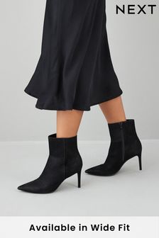 Black Forever Comfort® Point Toe Heeled Ankle Boots (125316) | 108 SAR