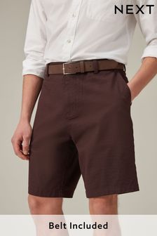 Burgundy Red Belted Chino Shorts (125604) | $40