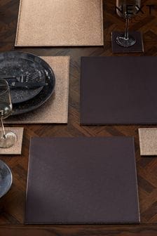 Set of 4 Bronze Reversible Faux Leather Placemats and Coasters (125795) | HK$209