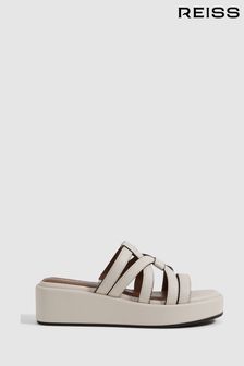 Reiss White Naya Leather Strappy Platform Sandals (125944) | OMR119