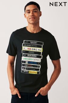 Schwarz, Run DMC - Reguläre Passform - T-Shirt aus Baumwolle mit Band-Aufdruck (127363) | 30 €