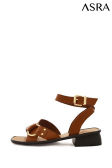 Brązowy - Asra London Elena Leather Heeled Sandals (127586) | 285 zł