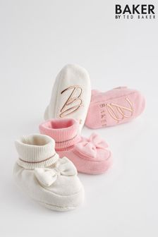 Baker by Ted Baker Baby Girls Multi Knitted Booties Gift Set 2 Pack