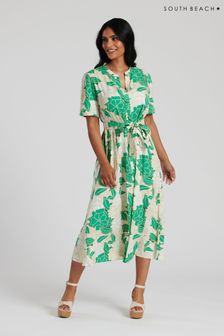 South Beach Green Midi Tie Waist Shirt Dress (127642) | KRW98,200