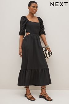 Черный - Фактурное трикотажное платье миди с вырезом (127889) | €16