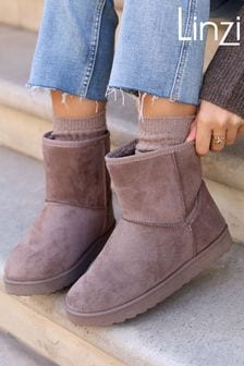 Linzi Mocha Brown Faux Suede Faux Fur Lined Ankle Boots (128198) | kr389