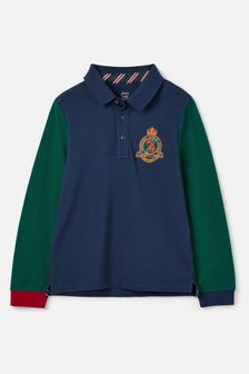 Joules Henry Navy & Green Long Sleeve Cotton Polo Shirt (128544) | $60 - $70