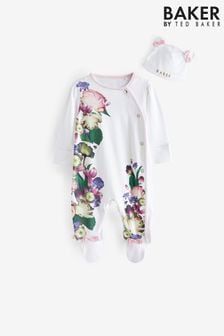 Baker by Ted Baker White Floral Sleepsuit and Hat Set (128914) | OMR12 - OMR14