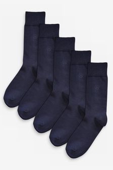 Navy Blue Logo 5 Pack Embroidered Lasting Fresh Socks (129255) | $21