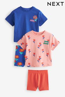 Blue Pink Flower T-Shirt and Shorts 4 Piece Set (3mths-7yrs) (129666) | €25 - €31