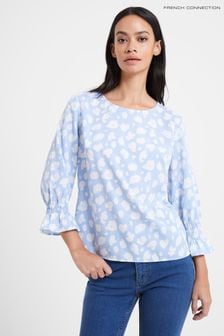 French Connection Blue Aimee Crepe Light Smocked Cuff Shirt (129818) | 37 €