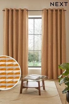 Ochre Yellow Geometric Chenille Eyelet Lined Curtains (130100) | €66 - €175