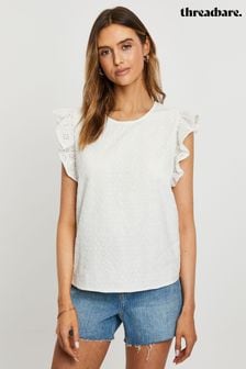 Threadbare White Cotton Broderie Frill Sleeve Blouse (130228) | AED144