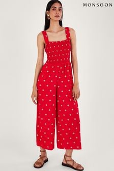 Monsoon Red Geometric Print Cut-Out Jumpsuit in Lenzing™ EcoVero™ (130614) | 457 SAR