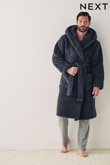 Slate Grey Fleece Borg Hooded Dressing Gown (130852) | $50