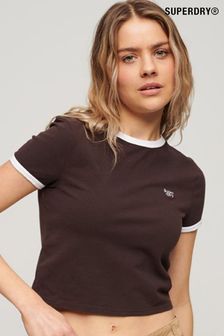 Superdry Brown Organic Cotton Ringer Crop T-shirt (130913) | SGD 35