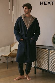 Navy Blue Fleece Borg Lined Textured Dressing Gown (131024) | $65