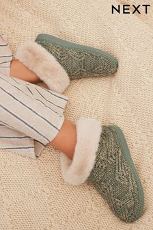 Green Cable Knit Boot Slippers (131517) | R366
