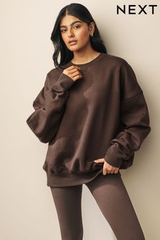 Chocolate Brown Oversized Heavyweight Brushed Longline Crew Neck Sweatshirt (131744) | 108 QAR