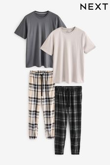 Black/Stone Check Motionflex Cosy Pyjamas Set 2 Pack (131748) | OMR24