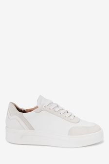 White Signature Leather Lace-Up Trainers (131924) | $75