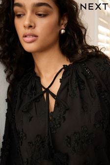 Черный - Блузка с цветочным принтом и завязкой на горловице (131933) | €48