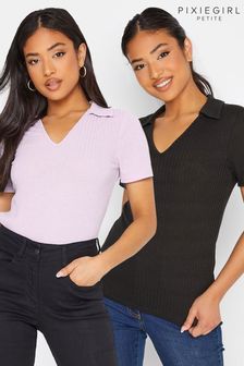 PixieGirl Petite Purple Polo Ribbed Top 2 Pack (132246) | AED194