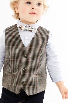 Brown Dogtooth Waistcoat, Shirt And Bow Tie Set (3mths-7yrs) (132387) | KRW41,100 - KRW47,600