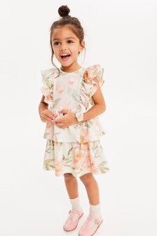 Robe en point de Rome à volants et à fleurs (3 mois - 7 ans)
