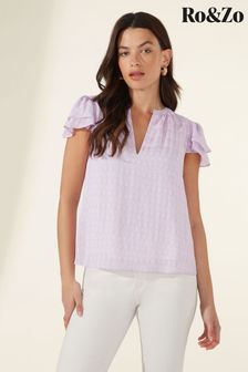 Ro&Zo Lilac Purple Gingham Flutter Sleeve Top (133097) | €30