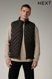 Black - Chevron Funnel Neck Quilted Gilet (133269) | kr730