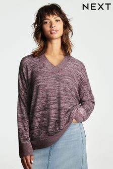 Purple Cosy Lightweight Soft Touch Longline V-Neck Jumper Top (133506) | 45 €