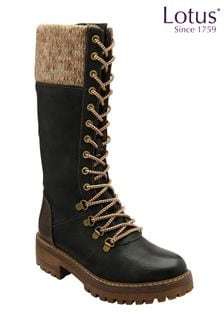 Lotus Black Zip-Up Knee High Boots (134077) | kr1,038