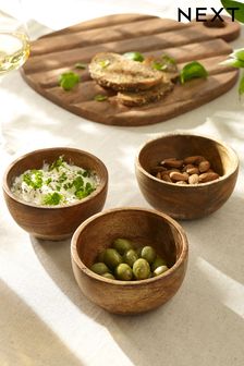 Brown Mango Wood Set of 3 Dip Bowls Serveware (134679) | 117 QAR