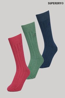 Superdry Blue Organic Cotton Unisex Core Rib Crew Socks 3 Pack (134933) | SGD 45
