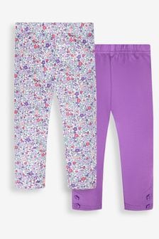 JoJo Maman Bébé Lilac Purple Ditsy & Purple Girls' 2-Pack Leggings (135781) | €24