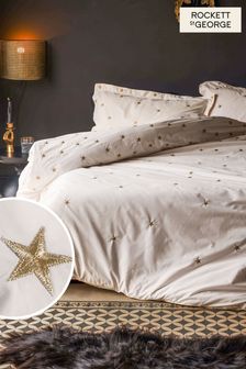 Rockett St George White Embroidered Falling Star Duvet Cover and Pillowcase Set (135914) | €89 - €143