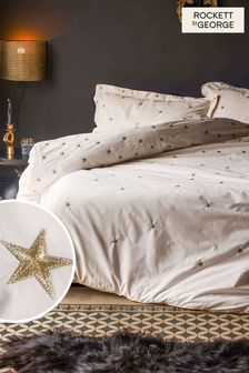 Rockett St George White 200 Thread Count Embroidered 100% Cotton Falling Star Duvet Cover and Pillowcase Set (135914) | €101 - €164