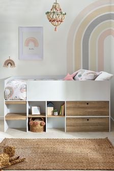 White/Wood Effect Parker Kids Storage Cabin Bed Frame (136019) | €675