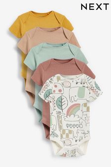 Rust/Teal 5 Pack Short Sleeve Baby Bodysuits (0mths-3yrs) (136362) | €25 - €31