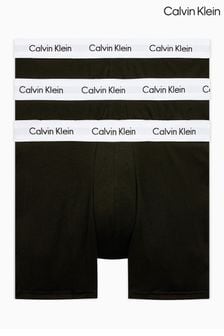 Calvin Klein Black/White Long Cotton Stretch Trunks 3 Pack Boxers (136515) | $72