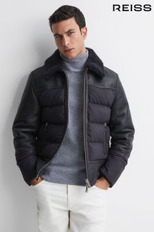 Reiss Grey Bodmin Leather Quilted Shearling Coat (136527) | KRW1,803,100