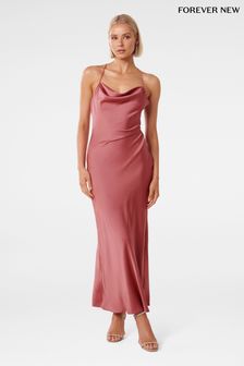 Forever New Pink Ruby Tie Back Satin Midi Dress (136717) | kr1,428