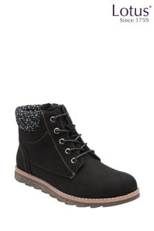 Lotus Black Lace-Up Ankle Boots (136789) | $111