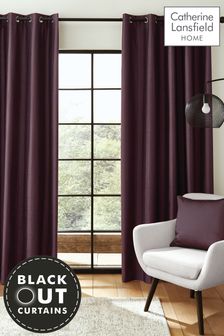 Catherine Lansfield Purple Faux Silk Blackout Eyelet Curtains (136933) | €27 - €81